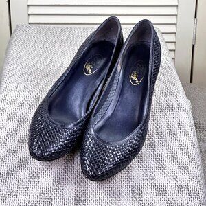GH BASS Co. Vintage Donna Navy Woven Leather Kitten Heels Pumps Women's Size 9.5